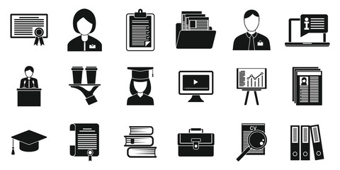 Internship job icons set. Simple set of internship job vector icons for web design on white background