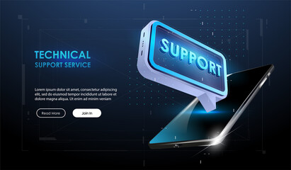 Technical support. Modern vector illustration futuristic style. Creative template with chat bubble in technical style.