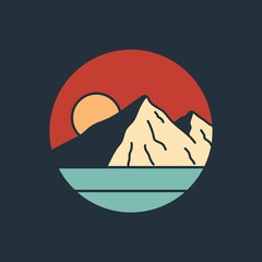 simple logo badge mountain design, for t-shirt prints, patches, emblems, posters, badges and labels and other uses