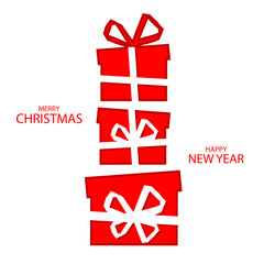 Christmas card with red gift boxes, vector art illustration.