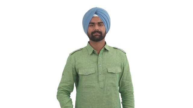 Portrait of young beard Indian man patting his chest by hand expression respect and appreciation. Isolated on white background