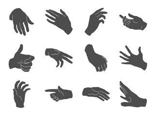 Human Hand icon collection. Different hands, gestures, signals and signs. Vector illustration.