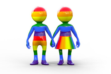 Rainbow flag couple holding hands isolated