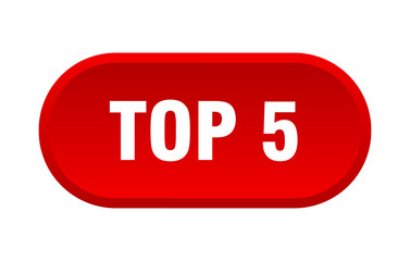 top 5 button. rounded sign on white background