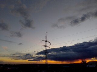 power lines at sunset