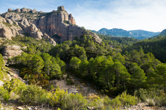 Mountains around river Ulldemo near Beceite at warm sunny day
