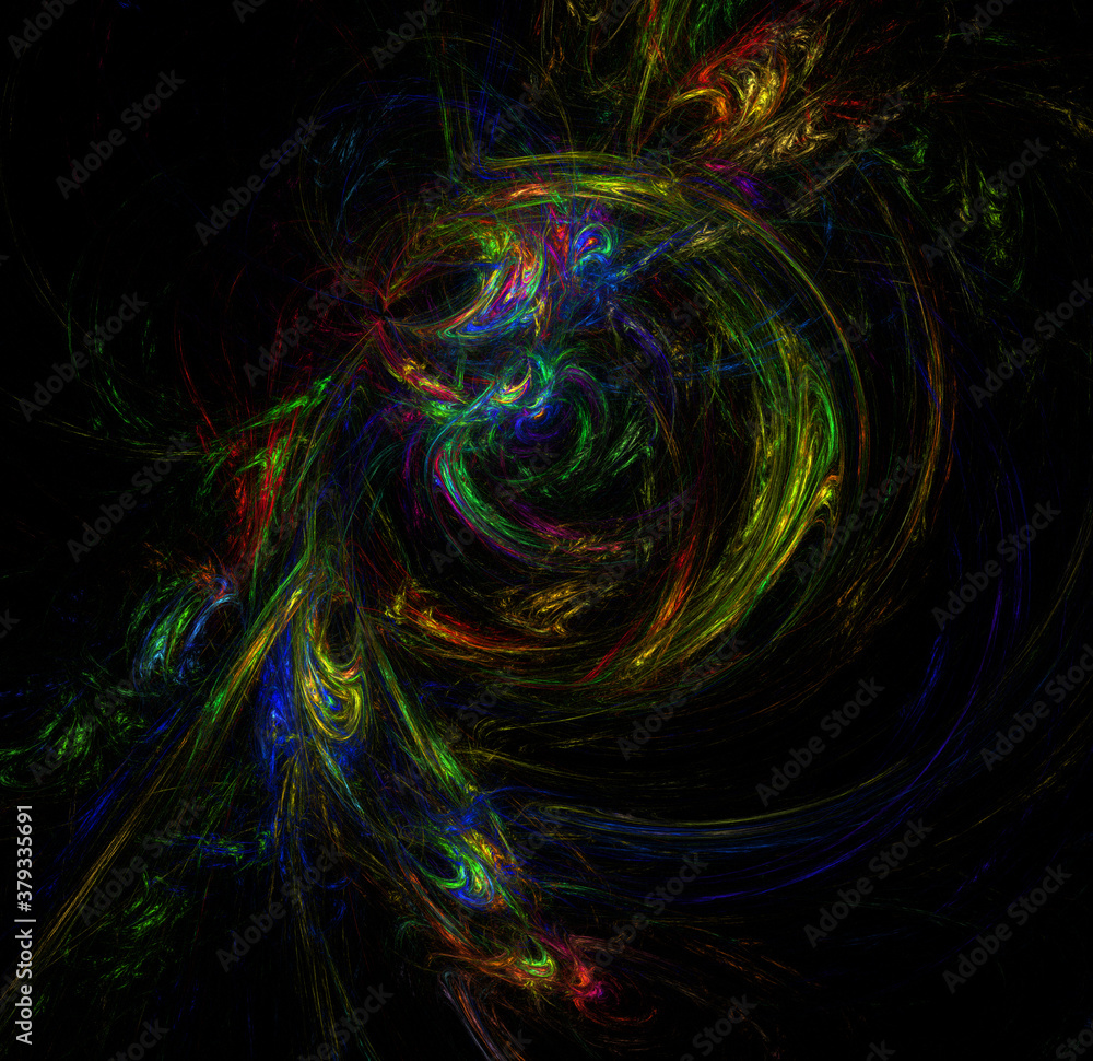Poster 3d visualization and isolated abstract fractal on a black background. the abstract computer is gener