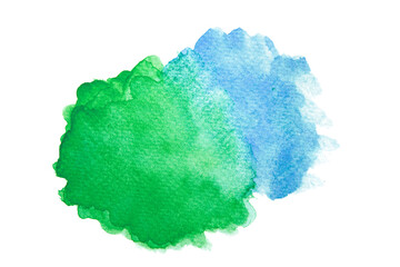 Abstract shape of hand painted blue and green watercolor background.