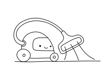 Sketch. Vacuum robot cleaner character. Illustration hand-drawn. Tidy up. Cleaning. Smart House.