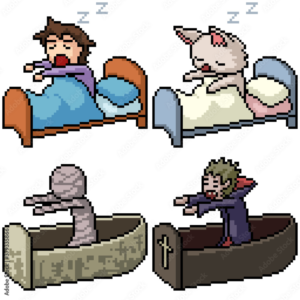 Canvas Prints pixel art set isolated sleep wake up