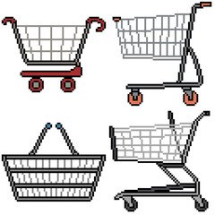 pixel art set isolated shopping cart © Saphatthachat