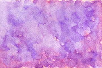 Texture of hand painted pink and violet watercolor background.