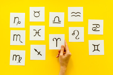 Zodiac signs - horoscope astrology concept, top view