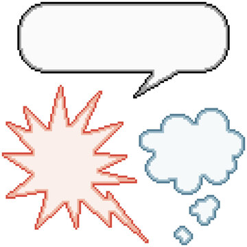 pixel art set isolated commic balloon