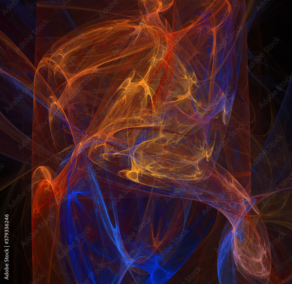 Poster 3d visualization and isolated abstract fractal on a black background. the abstract computer is gener
