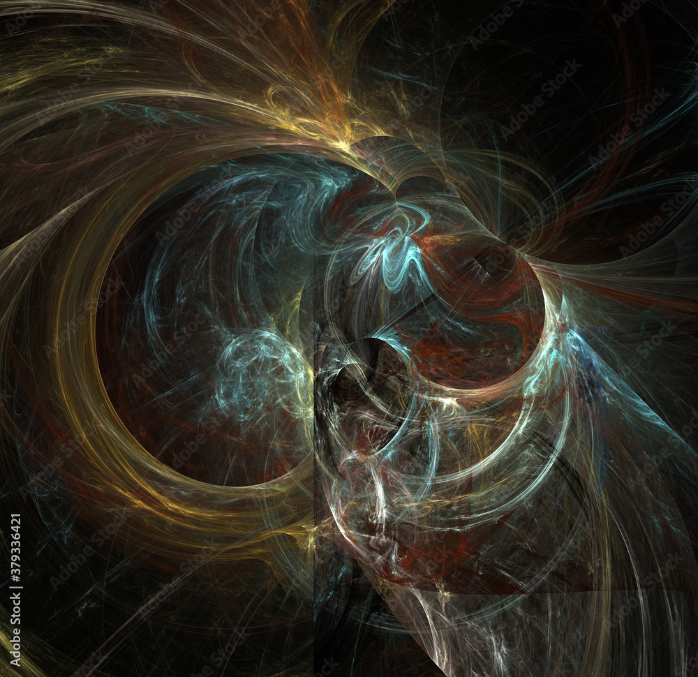 Poster 3d visualization and isolated abstract fractal on a black background. the abstract computer is gener