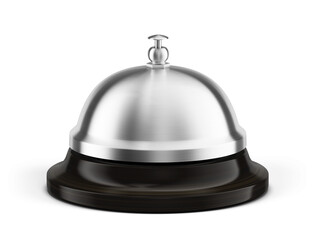 Service, hotel concept. Silver steel reception bell isolated on white - 3d illustration