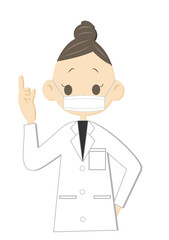 指さしポーズのマスク姿の女医