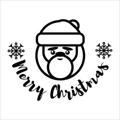 Flat Santa Claus icon. Christmas and winter theme. Vector illustration isolated on white background.Design for Christmas Face Mask or Christmas T shirt.