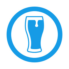 Pinta de cerveza. Logotipo vaso de cerveza vintage con espuma en círculo color azul