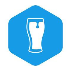 Pinta de cerveza. Logotipo vaso de cerveza vintage con espuma en hexágono color azul