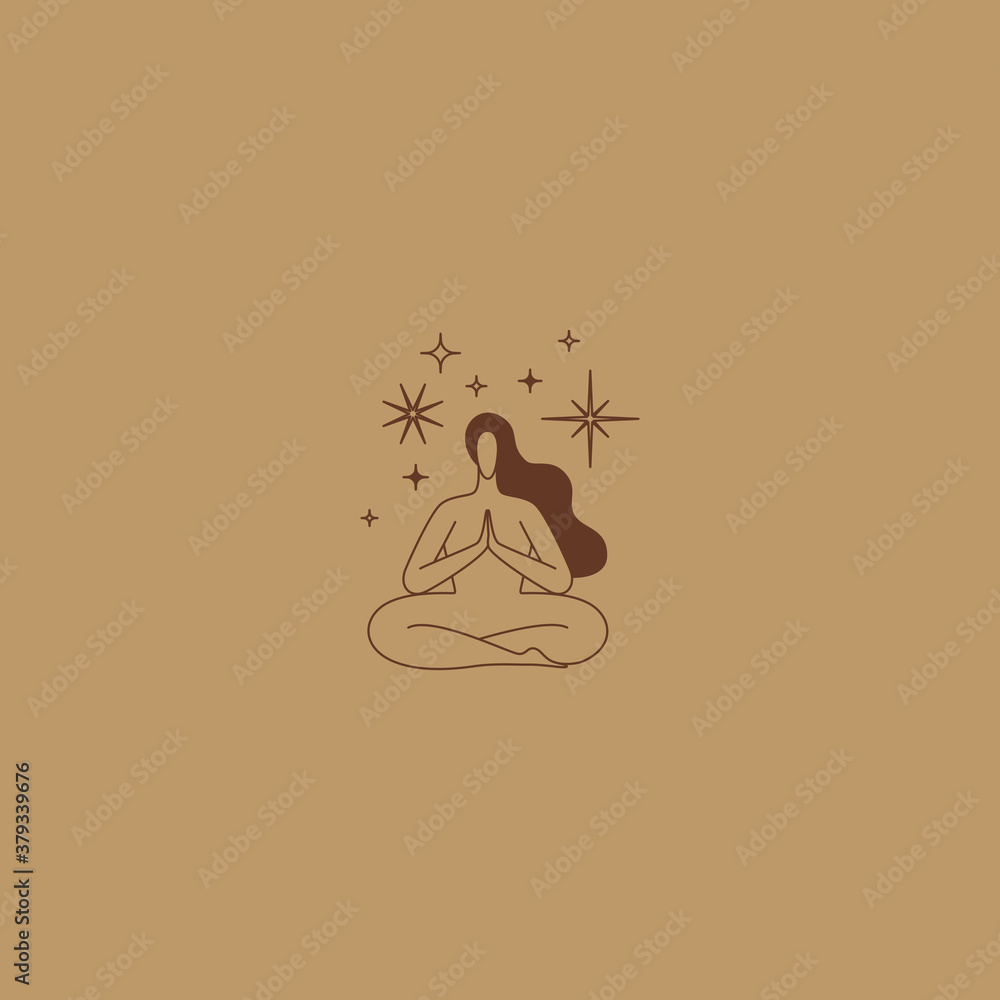 Poster beautiful female figure. vector logo design template and illustration in simple minimal linear style