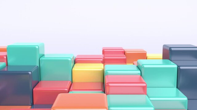 Abstract 3d render, geometric background with colorful cubes, motion design, 4k seamless looped animation