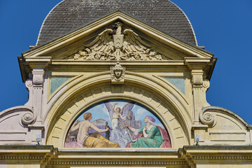 pediment of the Art and History Museum in Neuchatel Switzerland