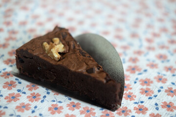 Triangle shape slices piece of dark chocolate brownies cookie
