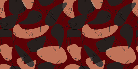 Leaves with red background pattern for textile, wrapping paper, wallpaper and any kind of surfaces.