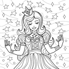 Coloring antistress page for adults and children.
Star princess, stars around her
