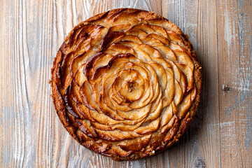 American apple pie with cinnamon on light wooden background