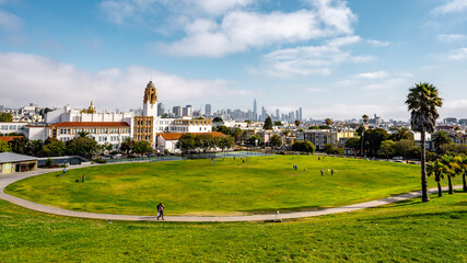 Nice view of the park and panoramic view of San Fran , San Francisco , California , United Staes of America 