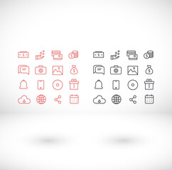 business icons set of vector money design hand phone planet camera gift
