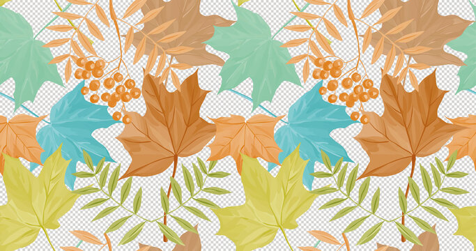 Beautiful 4k Autumn Wallpaper Seamless Version Maple Leaf And Rowan In A Multicolored Design. Can Be Used With Different Color Backgrounds.