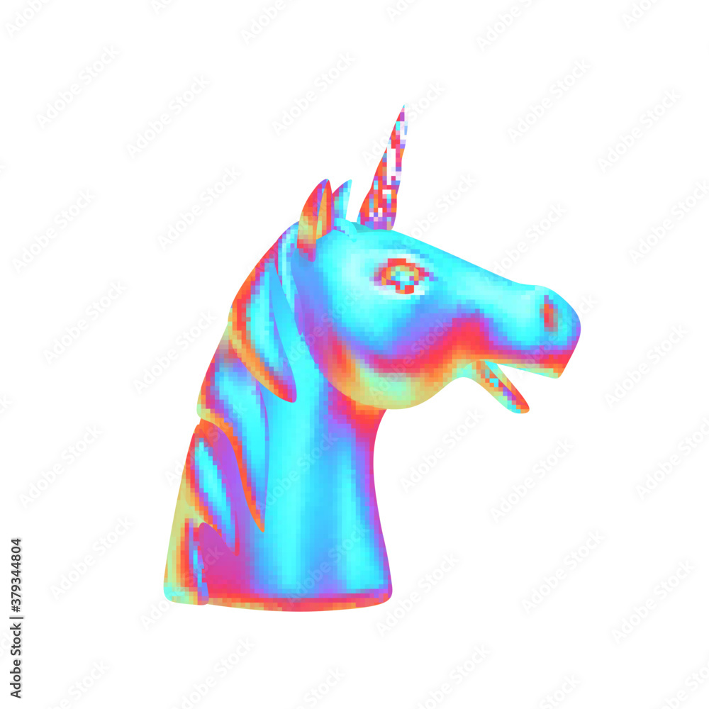 Poster unicorn head is realistic. abstract face unicorn 3d object isolated on white background. vector illu