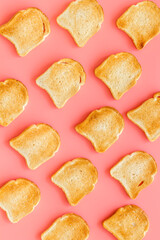 Slices of toast bread pattern. Food background. Top view - obrazy, fototapety, plakaty