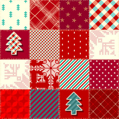 Obraz premium Seamless background pattern. Christmas Patchwork pattern. Vector image