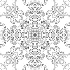 Vintage mandala with striped small and middle elements on white background. Seamless doodle abstract pattern. Suitable for wallpaper, coloring book, textile.