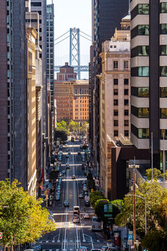 Nice view from California street during summer season in the afternoon  . One of the most famous photography spots in  the heart of San Francisco , California , United Staes of America