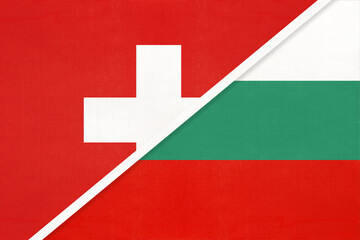 Switzerland and Bulgaria, symbol of national flags from textile. Championship between two countries.