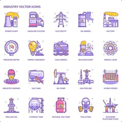 Color line energy industry flat icon set | Vector fills (filled outline) / stroke pixel perfect illustrations / icons