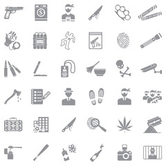 Crime Icons. Gray Flat Design. Vector Illustration.