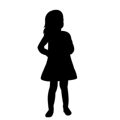  white background, black silhouette of a little girl in a dress