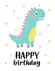 birthday card with cute dinosaur isolated on white