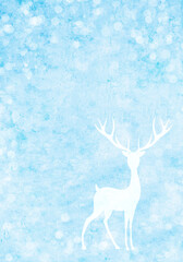 Christmas background with old paper texture of blue color and deer silhouette