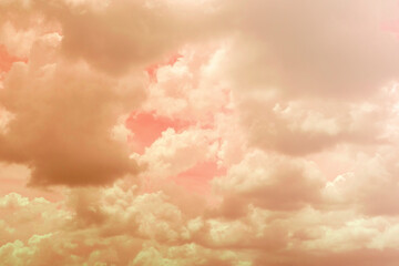 Abstract nature background of Colorful pastel gradient clouds & Fantasy puffy fluffy cloudscape on beautiful sunny sky & bright daylight horizon for wallpaper, backdrop of template, copy free space 