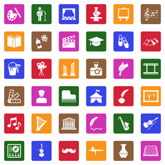 Culture Icons. White Flat Design In Square. Vector Illustration.