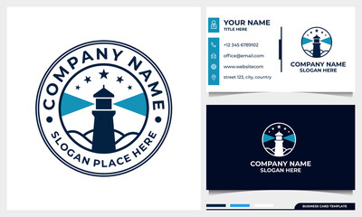 badge lighthouse logo design with business card template