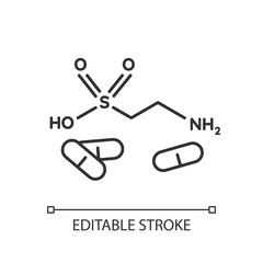 Taurine linear icon. Scientific formula for organic compound. Energy drink supplement. Thin line customizable illustration. Contour symbol. Vector isolated outline drawing. Editable stroke